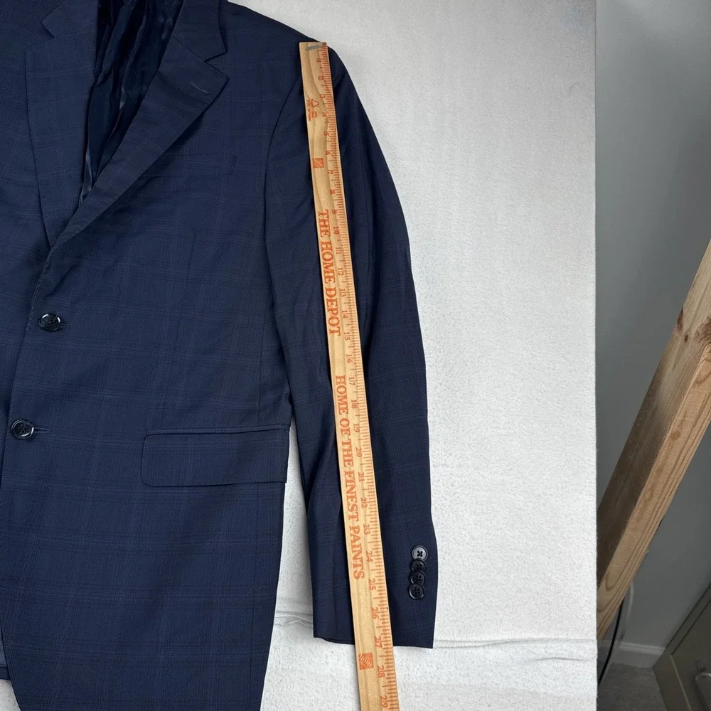 Peter Millar Mens Navy Plaid Windowpane Sport Coat 42L Wool  Preppy Office
